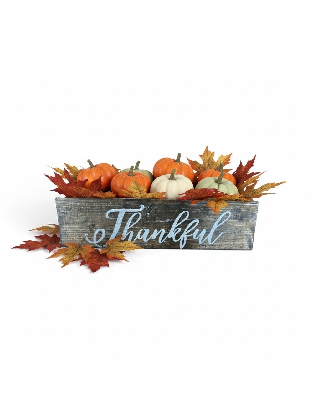 Rustic Wooden Thankful Centerpiece Box Farmhouse Fall Thanksgiving Decor 13"